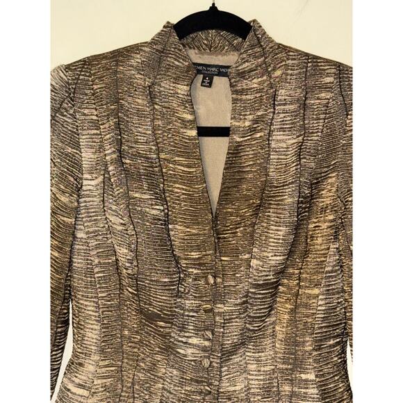 Carmen Marc Valvo Women's 4 Metallic Textured Blazer Executive Chic Quiet Luxury - Picture 5 of 14